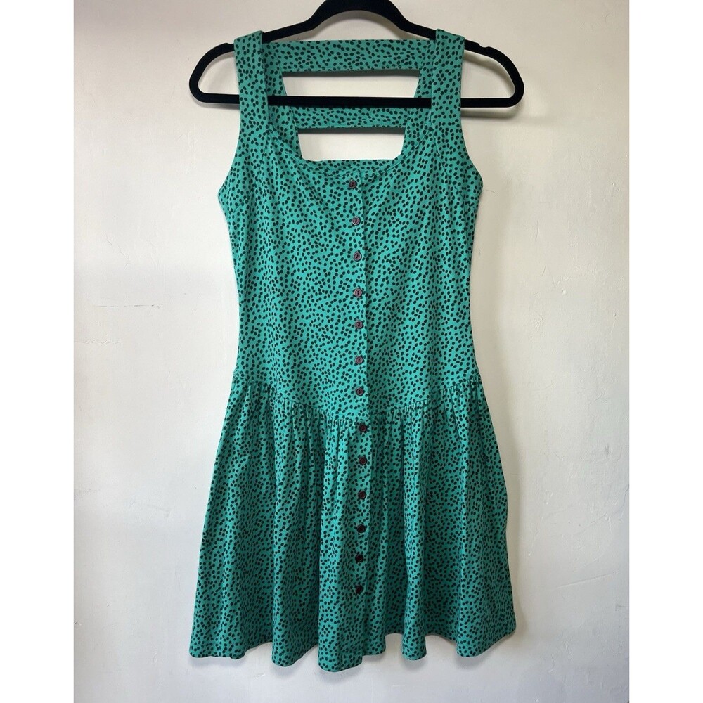 South Beach Green Polka Dot Fit & Flare Dress Square Neck Cut-Out Backless Small